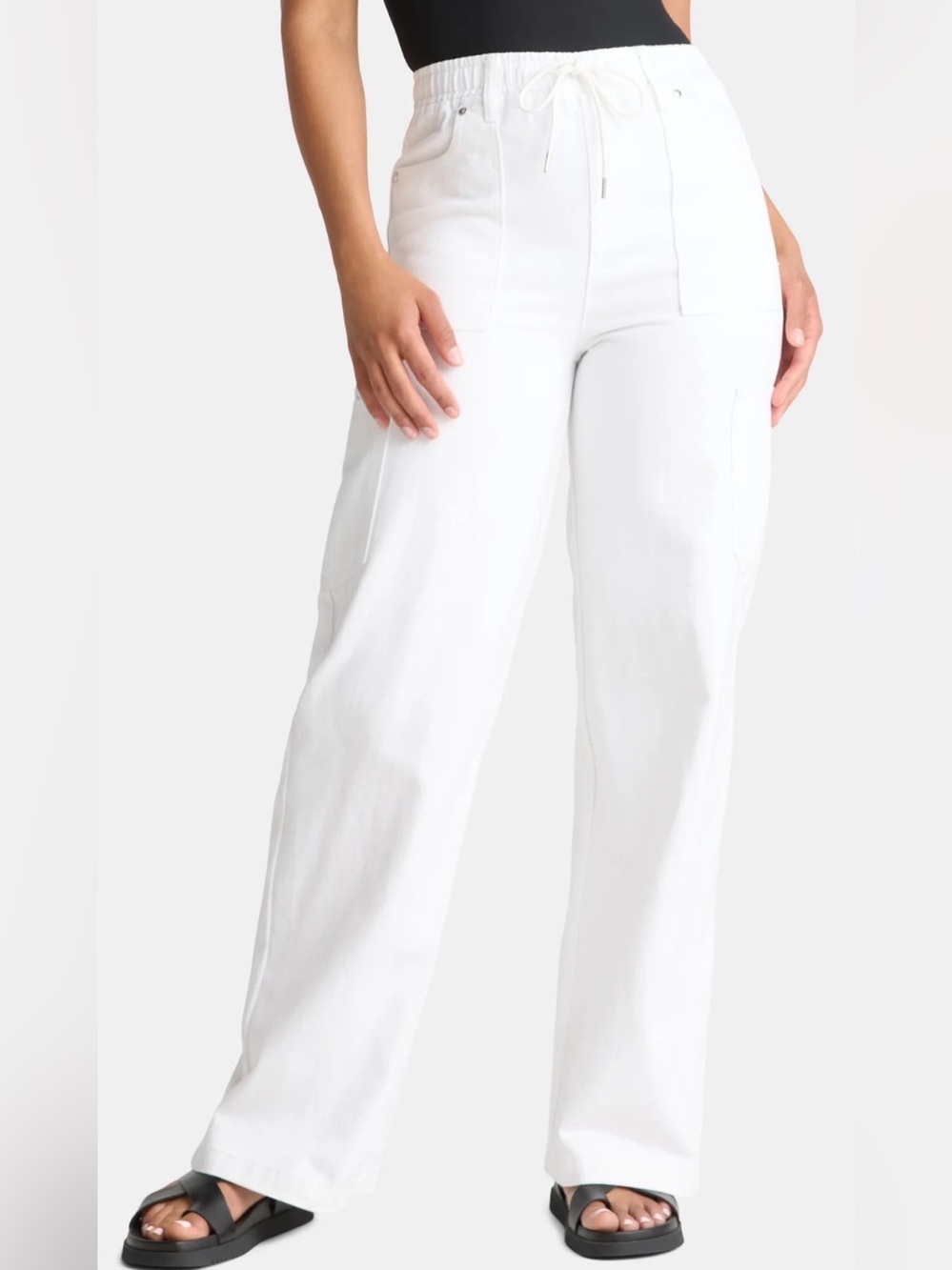 Madden NYC Drawstring Utility Jean White Denim Pants NWT XS
